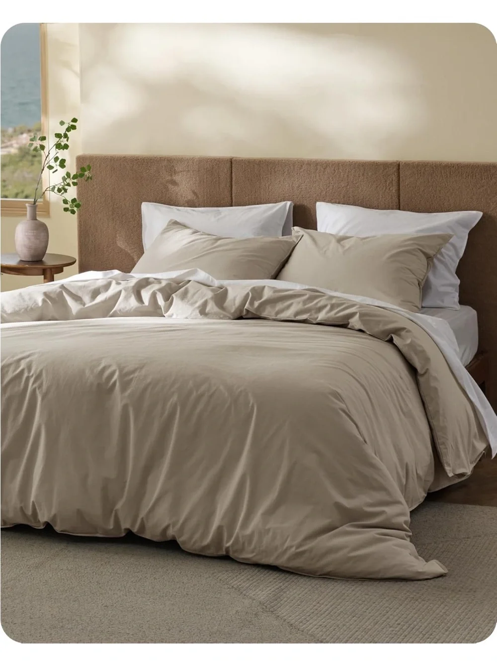 NEW Bedsure 100% Cotton Duvet Cover Full. Luxury Slub Weave. Tannish Linen Grey